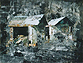 Vertreibung aus dem Kleingartenparadies	2002  Öl / Collage 49 x 63 cm