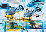 Flugversuch bloßgestellter Wappentiere	1999  Collage / Tusche	56 x 81 cm